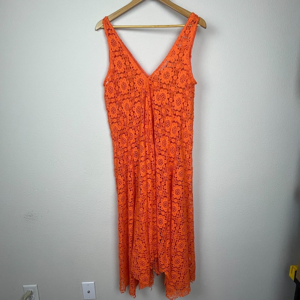 ZARA Orange Crochet Knit Maxi Dress Size S Sleeveless Cover Up‎ Boho Beach